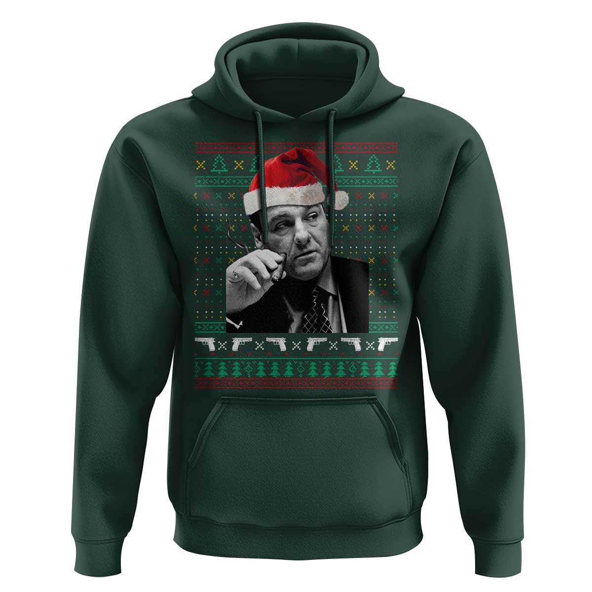 Funny Ugly Christmas Hoodie Funny Mafia Gangster Santa Sopranos Smoking - Wonder Print Shop