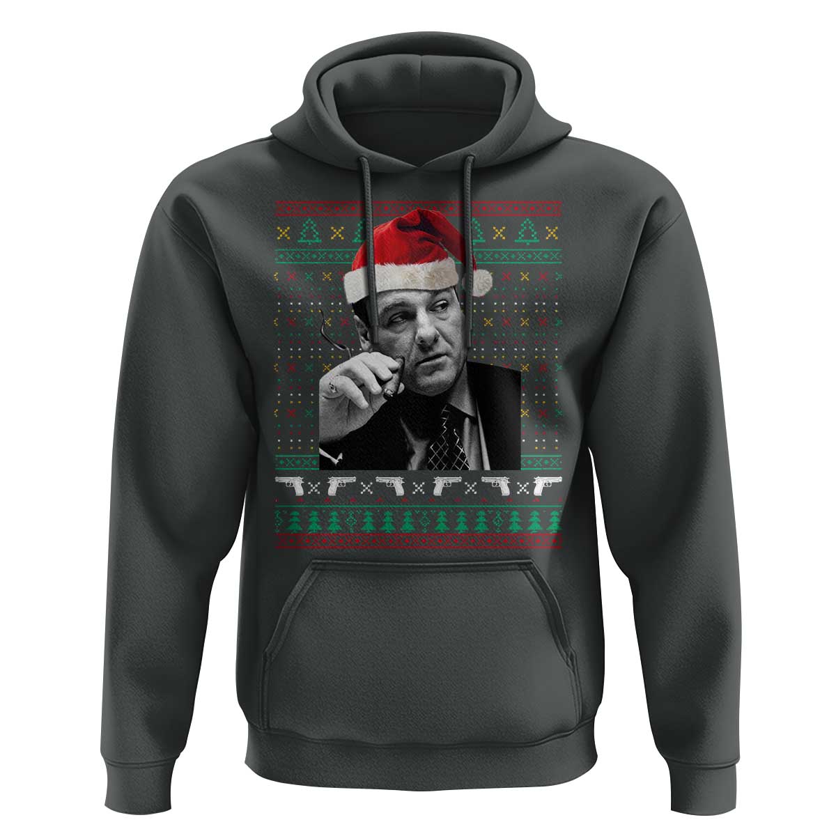 Funny Ugly Christmas Hoodie Funny Mafia Gangster Santa Sopranos Smoking - Wonder Print Shop