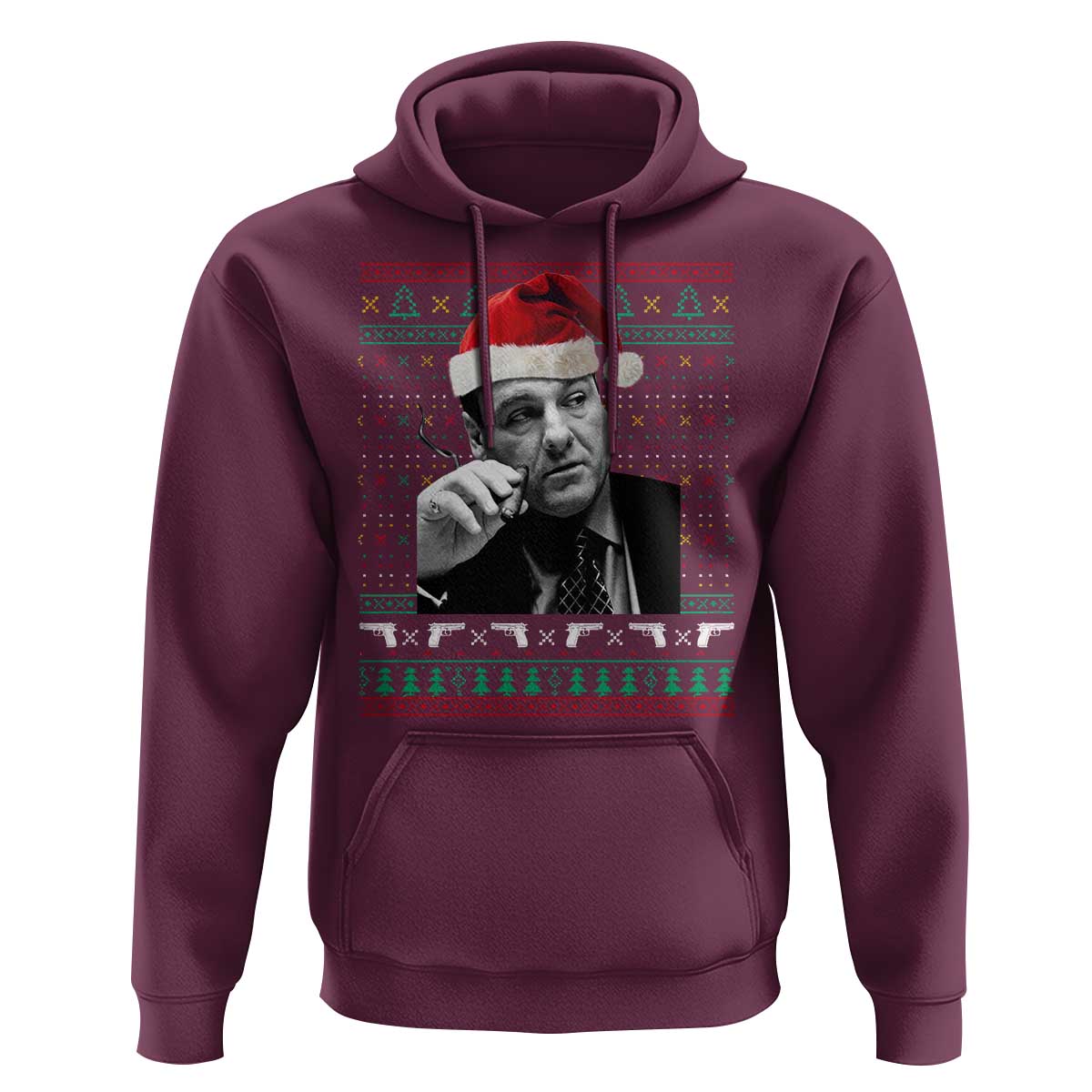 Funny Ugly Christmas Hoodie Funny Mafia Gangster Santa Sopranos Smoking - Wonder Print Shop