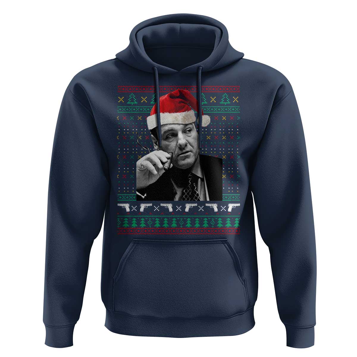 Funny Ugly Christmas Hoodie Funny Mafia Gangster Santa Sopranos Smoking - Wonder Print Shop