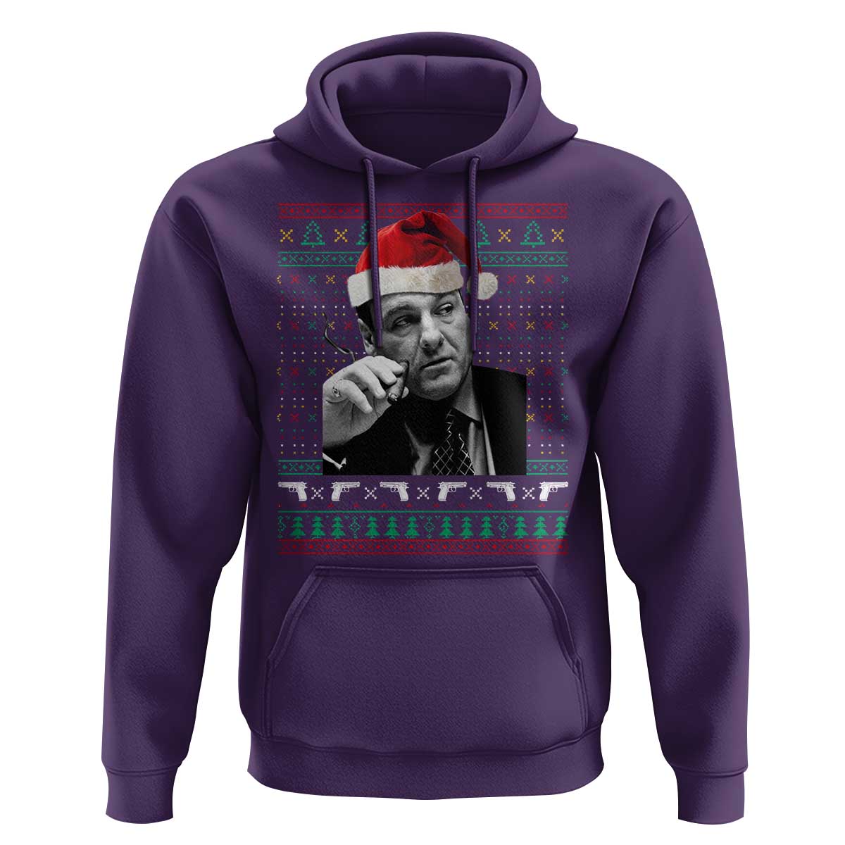 Funny Ugly Christmas Hoodie Funny Mafia Gangster Santa Sopranos Smoking - Wonder Print Shop