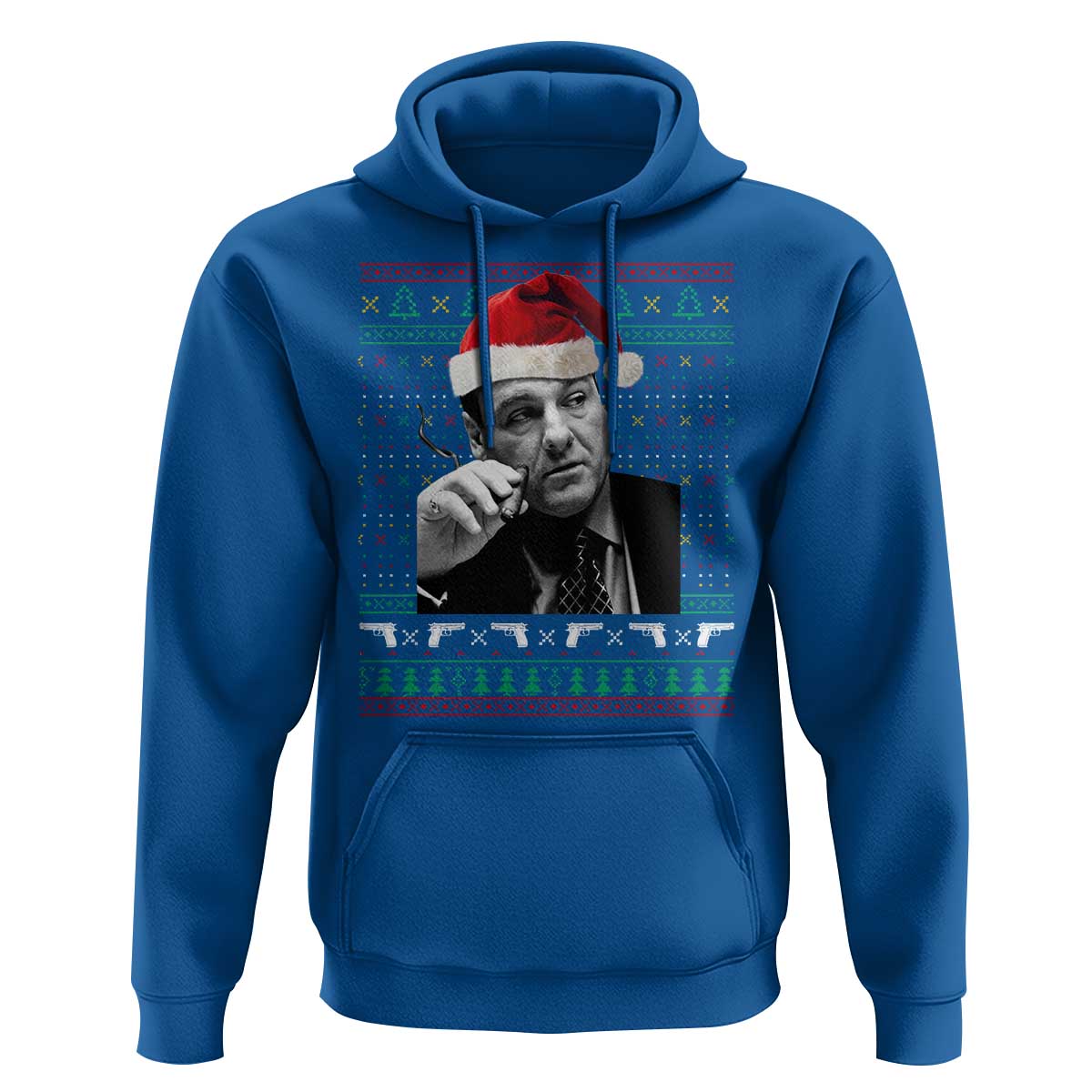 Funny Ugly Christmas Hoodie Funny Mafia Gangster Santa Sopranos Smoking - Wonder Print Shop
