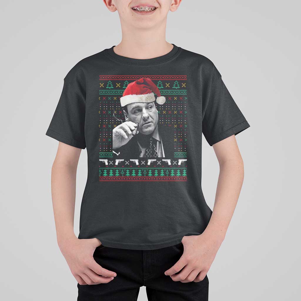 Funny Ugly Christmas T Shirt For Kid Funny Mafia Gangster Santa Sopranos Smoking - Wonder Print Shop