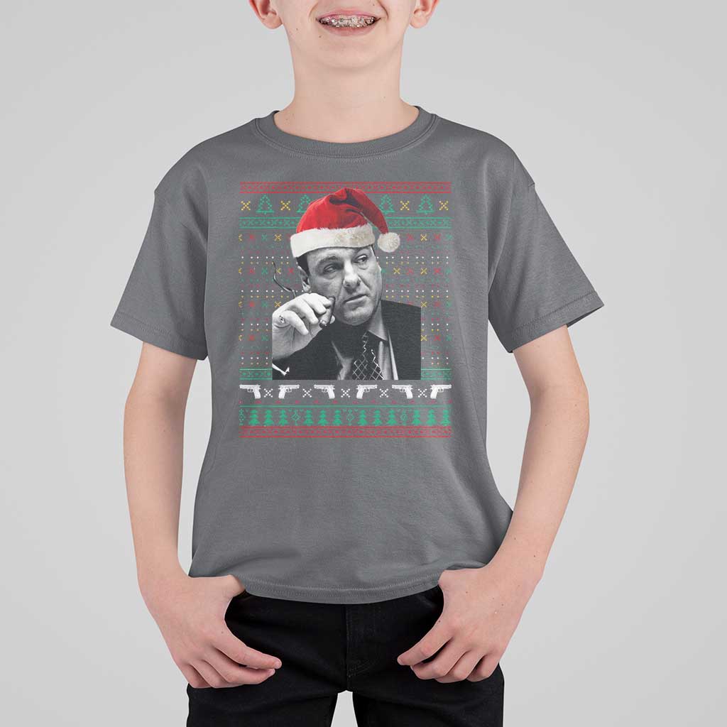 Funny Ugly Christmas T Shirt For Kid Funny Mafia Gangster Santa Sopranos Smoking - Wonder Print Shop