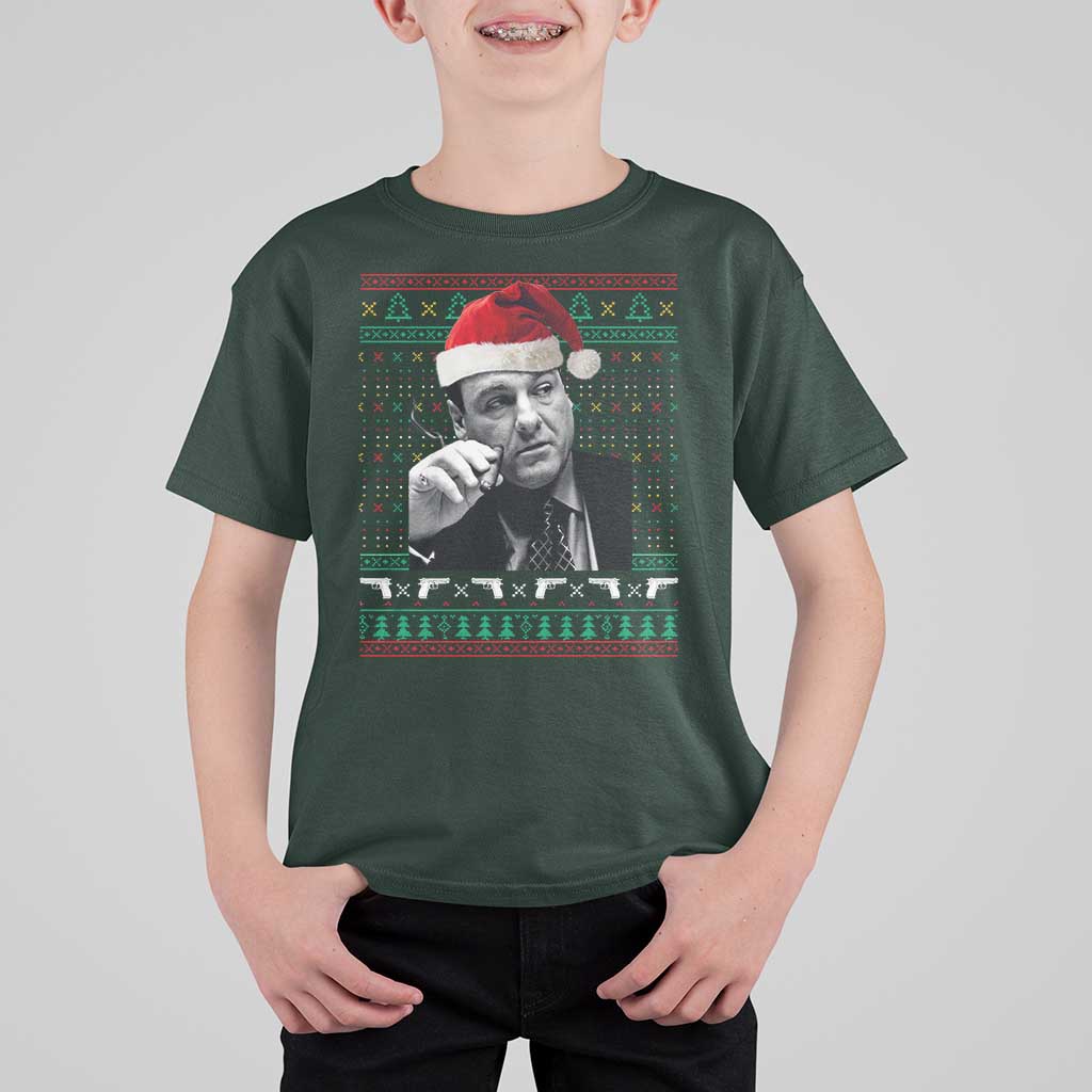 Funny Ugly Christmas T Shirt For Kid Funny Mafia Gangster Santa Sopranos Smoking - Wonder Print Shop