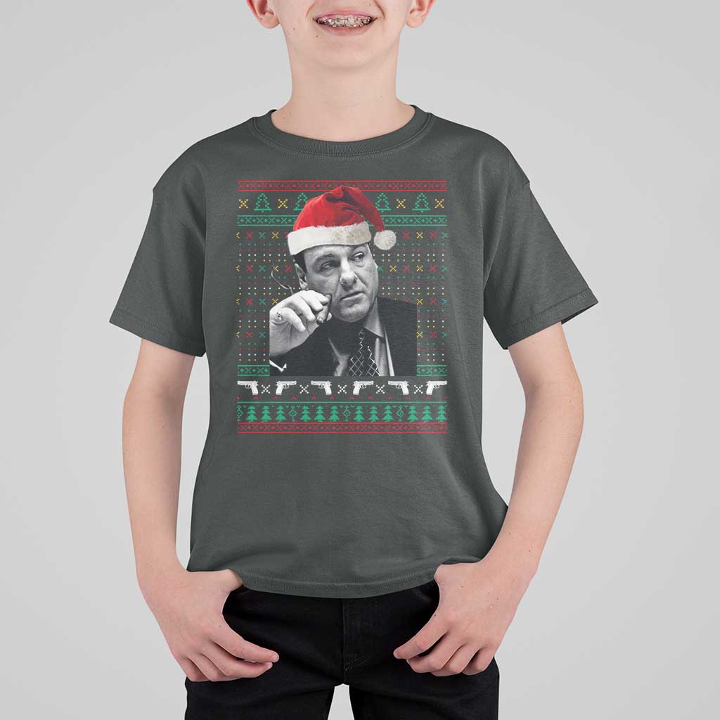 Funny Ugly Christmas T Shirt For Kid Funny Mafia Gangster Santa Sopranos Smoking - Wonder Print Shop