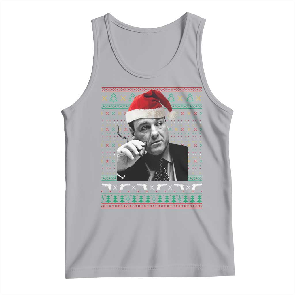 Funny Ugly Christmas Tank Top Funny Mafia Gangster Santa Sopranos Smoking - Wonder Print Shop
