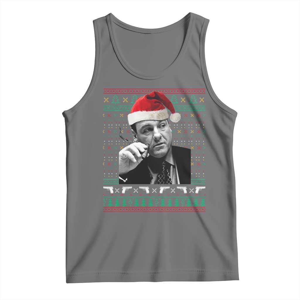 Funny Ugly Christmas Tank Top Funny Mafia Gangster Santa Sopranos Smoking - Wonder Print Shop