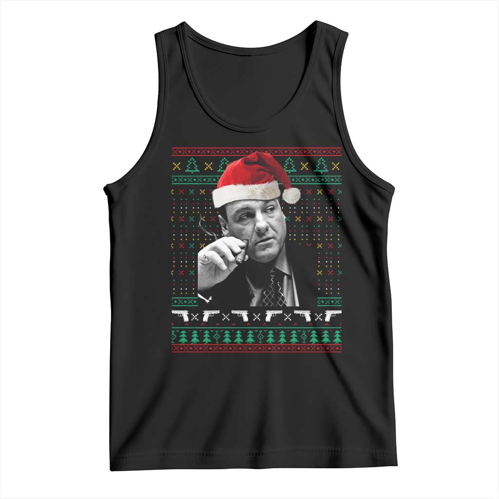 Funny Ugly Christmas Tank Top Funny Mafia Gangster Santa Sopranos Smoking - Wonder Print Shop