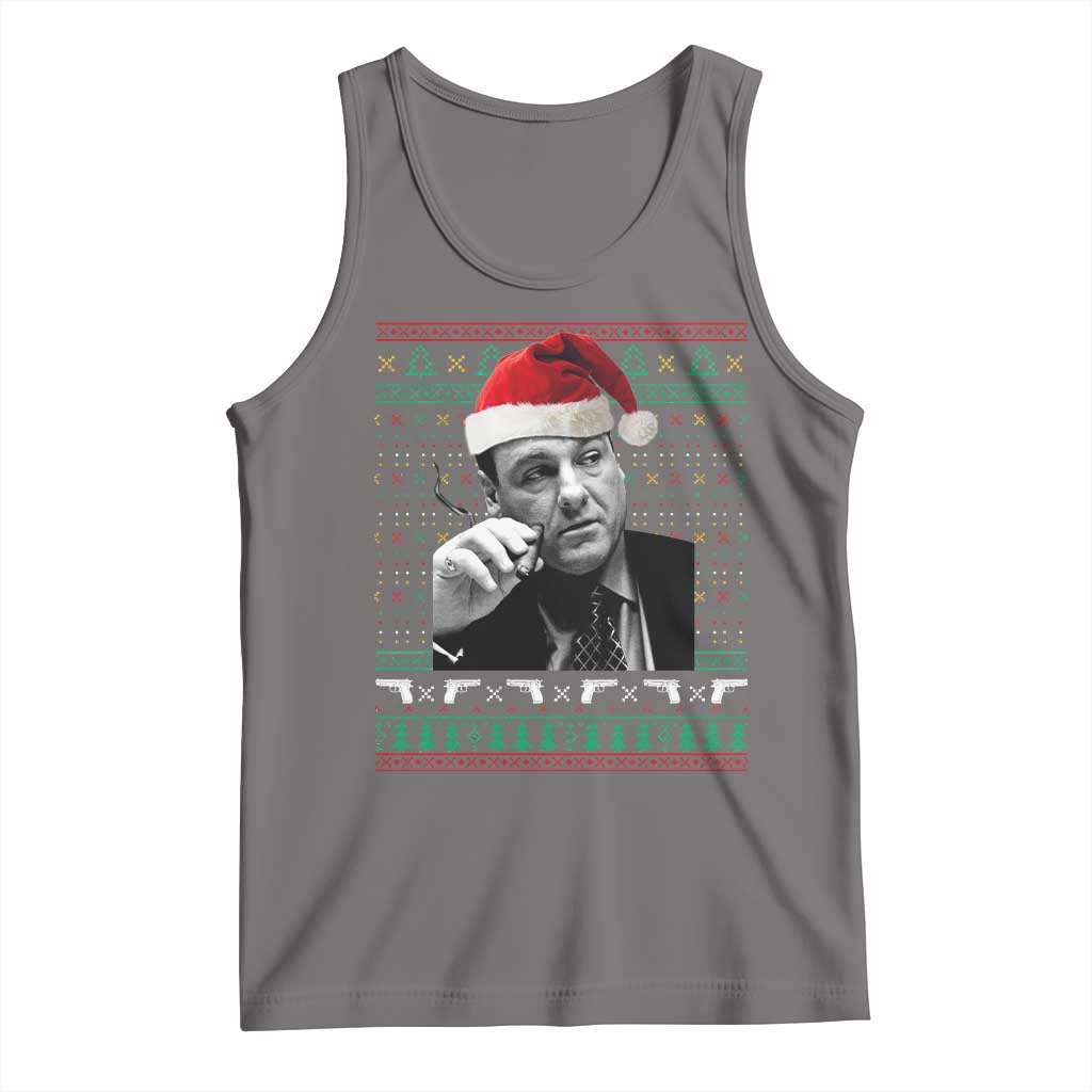Funny Ugly Christmas Tank Top Funny Mafia Gangster Santa Sopranos Smoking - Wonder Print Shop