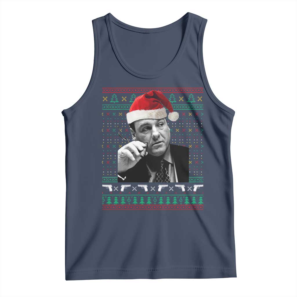 Funny Ugly Christmas Tank Top Funny Mafia Gangster Santa Sopranos Smoking - Wonder Print Shop