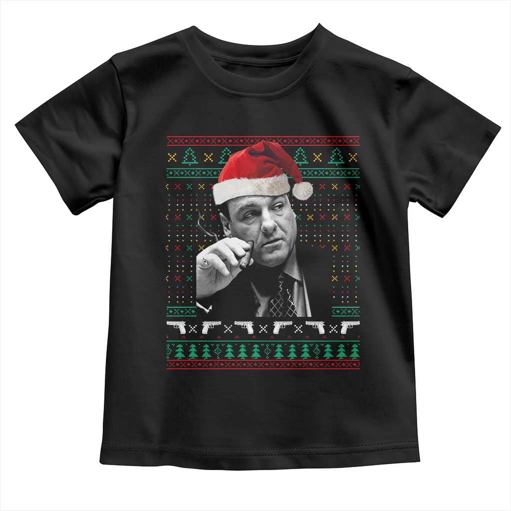 Funny Ugly Christmas Toddler T Shirt Funny Mafia Gangster Santa Sopranos Smoking - Wonder Print Shop