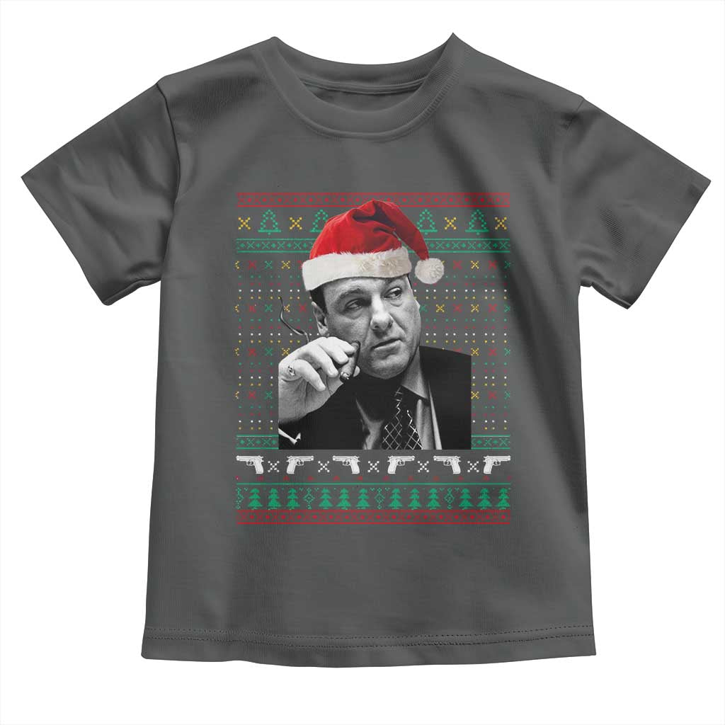 Funny Ugly Christmas Toddler T Shirt Funny Mafia Gangster Santa Sopranos Smoking - Wonder Print Shop