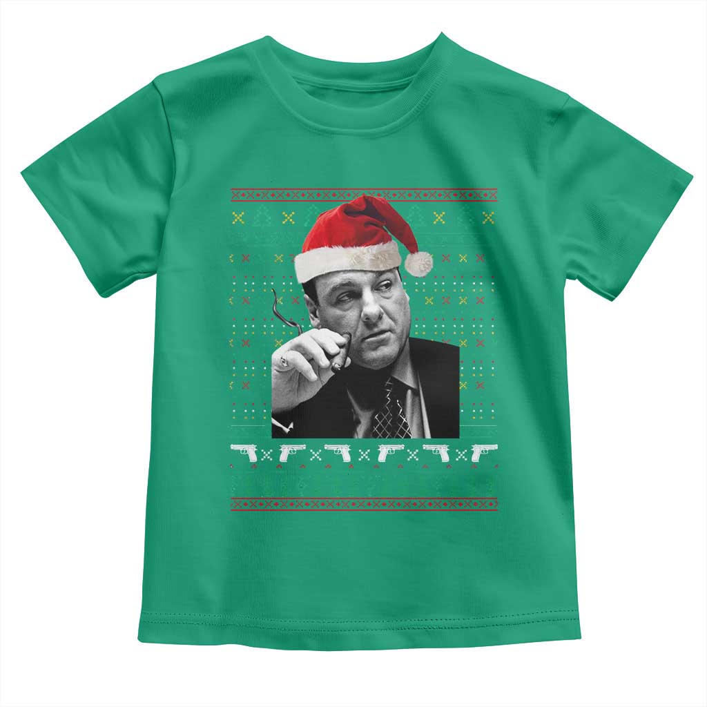 Funny Ugly Christmas Toddler T Shirt Funny Mafia Gangster Santa Sopranos Smoking - Wonder Print Shop