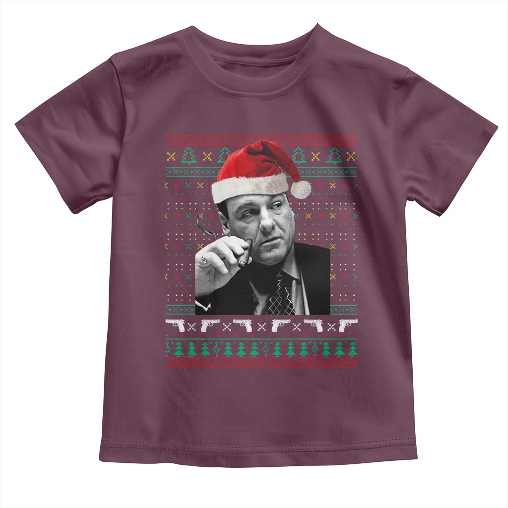 Funny Ugly Christmas Toddler T Shirt Funny Mafia Gangster Santa Sopranos Smoking - Wonder Print Shop
