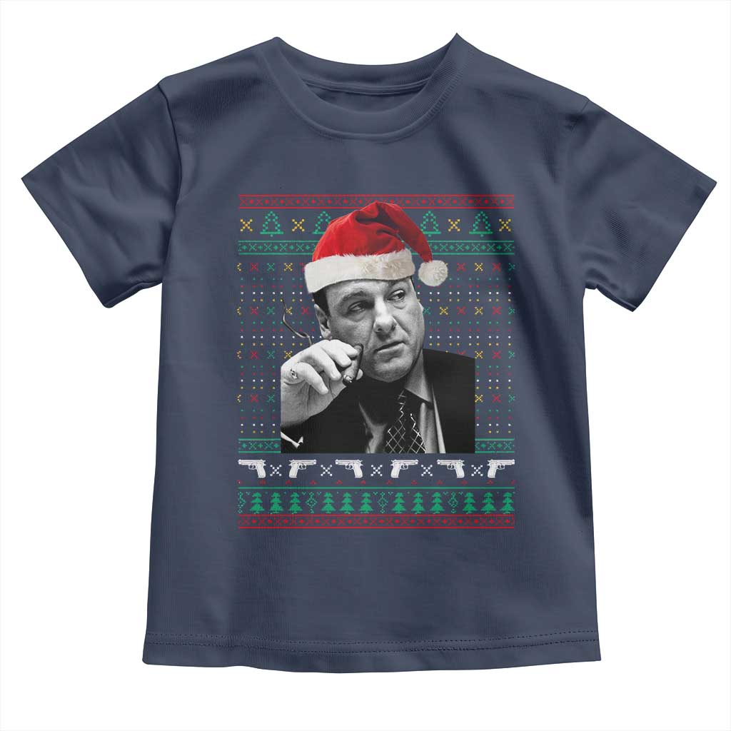 Funny Ugly Christmas Toddler T Shirt Funny Mafia Gangster Santa Sopranos Smoking - Wonder Print Shop