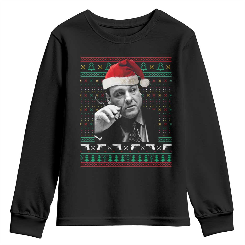 Funny Ugly Christmas Youth Sweatshirt Funny Mafia Gangster Santa Sopranos Smoking - Wonder Print Shop