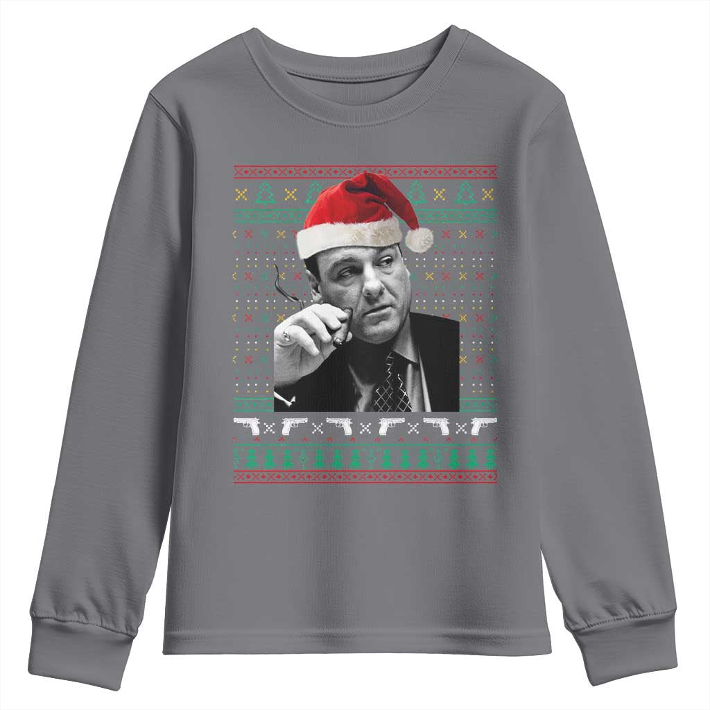 Funny Ugly Christmas Youth Sweatshirt Funny Mafia Gangster Santa Sopranos Smoking - Wonder Print Shop