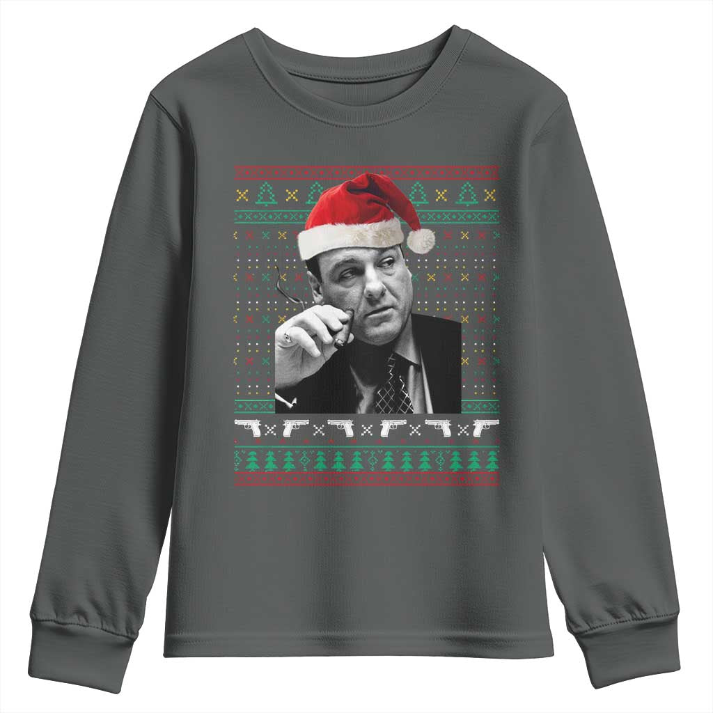 Funny Ugly Christmas Youth Sweatshirt Funny Mafia Gangster Santa Sopranos Smoking - Wonder Print Shop