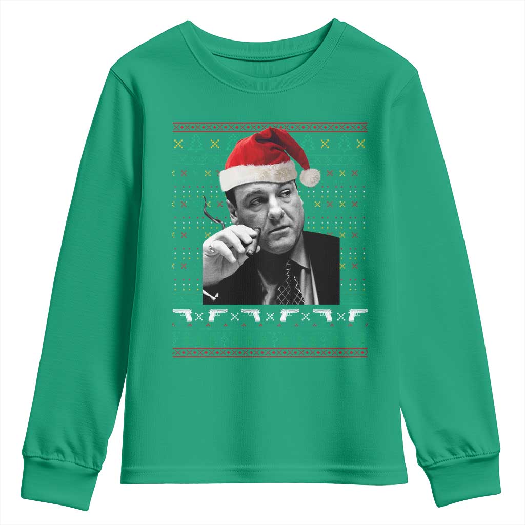Funny Ugly Christmas Youth Sweatshirt Funny Mafia Gangster Santa Sopranos Smoking - Wonder Print Shop