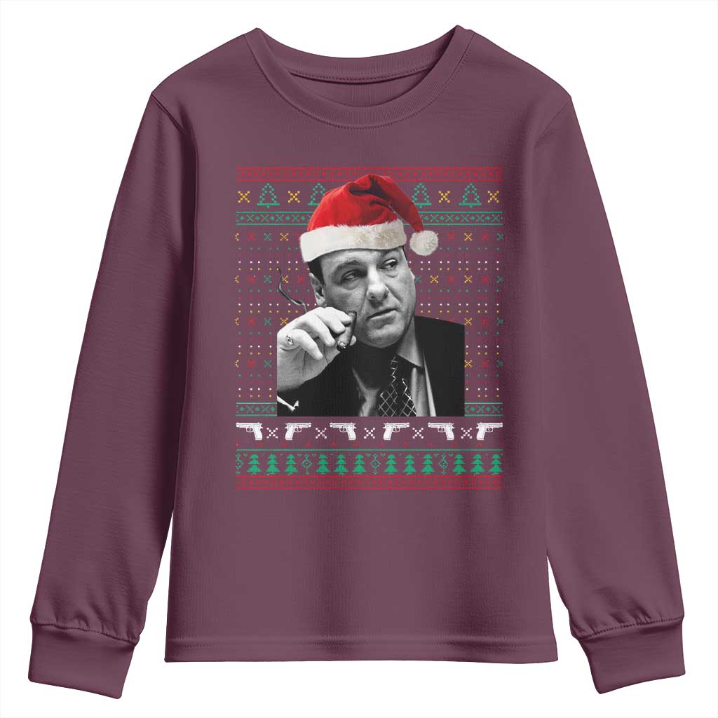 Funny Ugly Christmas Youth Sweatshirt Funny Mafia Gangster Santa Sopranos Smoking - Wonder Print Shop