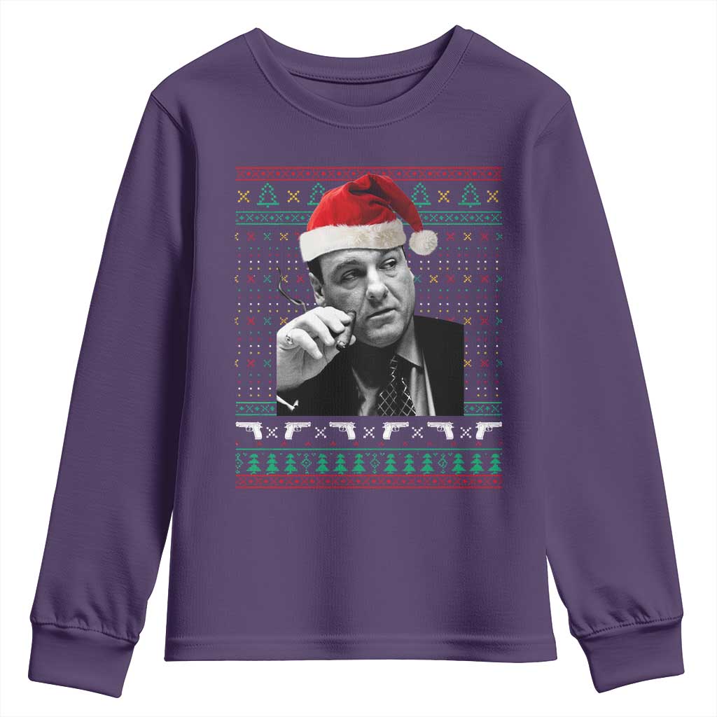 Funny Ugly Christmas Youth Sweatshirt Funny Mafia Gangster Santa Sopranos Smoking - Wonder Print Shop