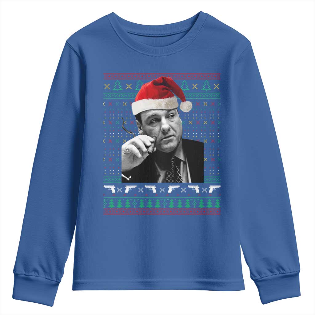 Funny Ugly Christmas Youth Sweatshirt Funny Mafia Gangster Santa Sopranos Smoking - Wonder Print Shop