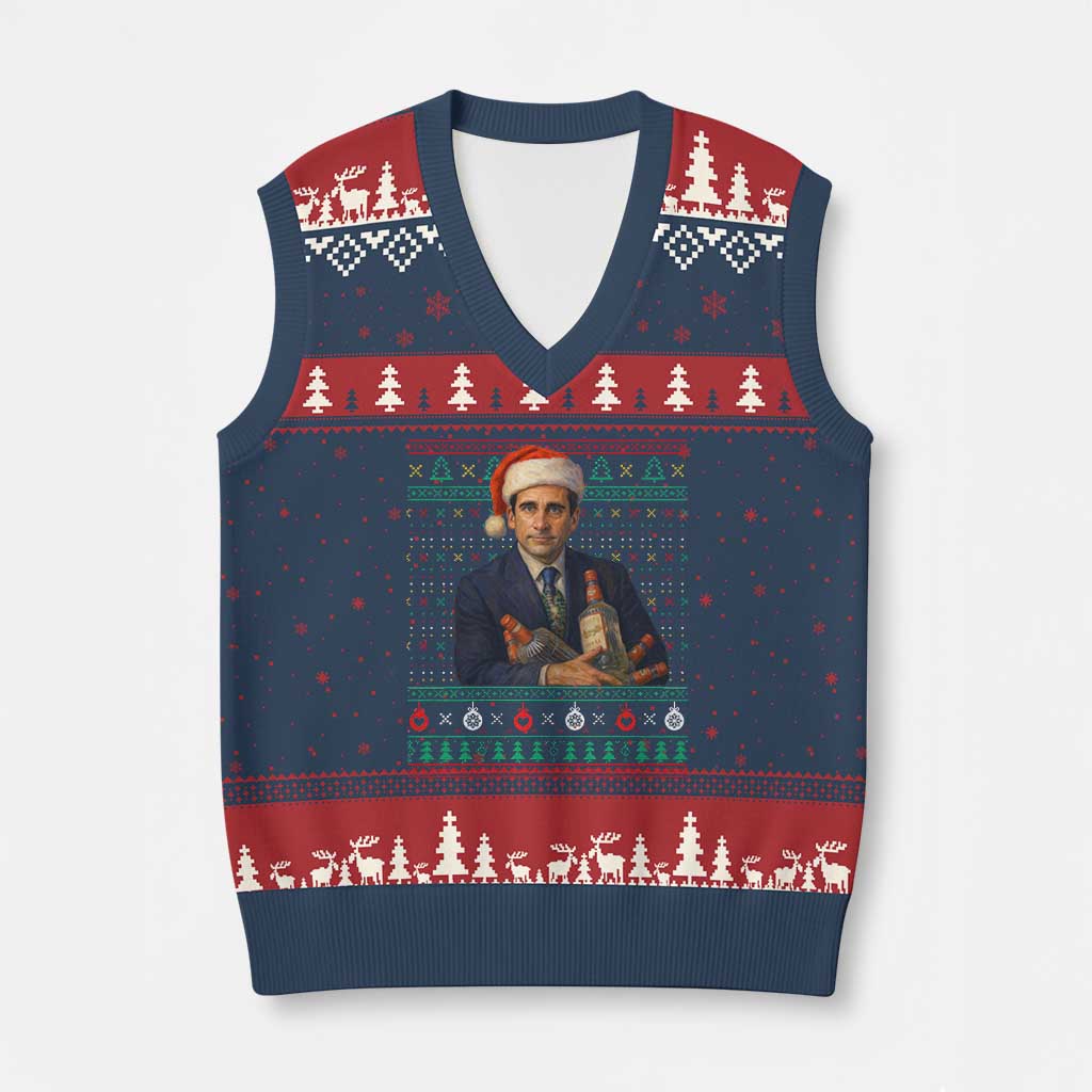 Office Xmas Movie V-Neck Knit Sweater Vest Funny Retro 90s Movie Ugly Xmas - Wonder Print Shop