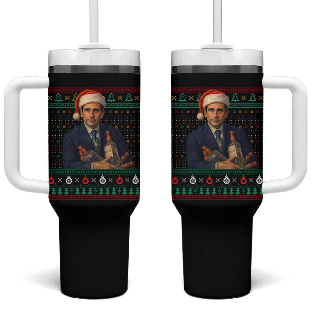 Office Christmas Movie Tumbler With Handle Funny Retro 90s Movie Ugly Xmas - Wonder Print Shop