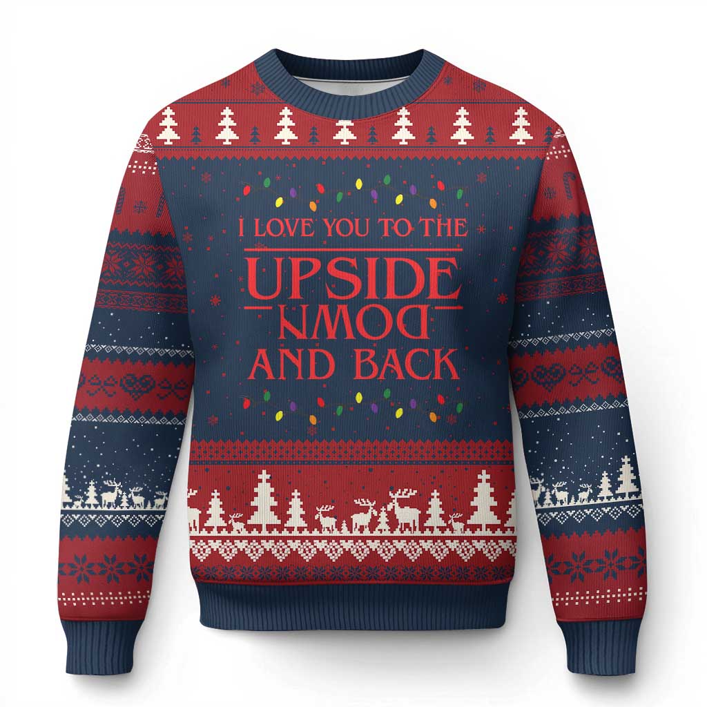 I Love You To The Upside Down Stranger Xmas Ugly Christmas Sweater And Back Ugly Xmas Lights - Wonder Print Shop