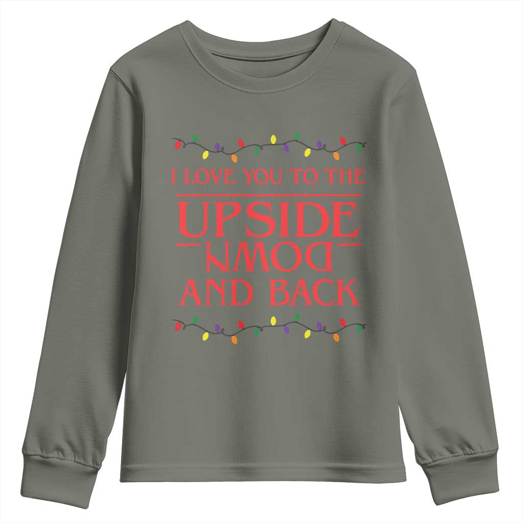 I Love You To The Upside Down Stranger Christmas Youth Sweatshirt And Back Ugly Xmas Lights - Wonder Print Shop