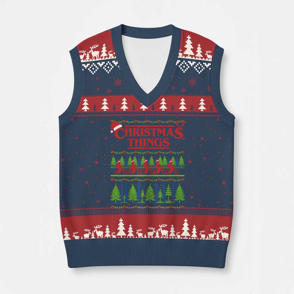 Xmas Things V-Neck Knit Sweater Vest Vintage Movie TV Series Retro - Wonder Print Shop