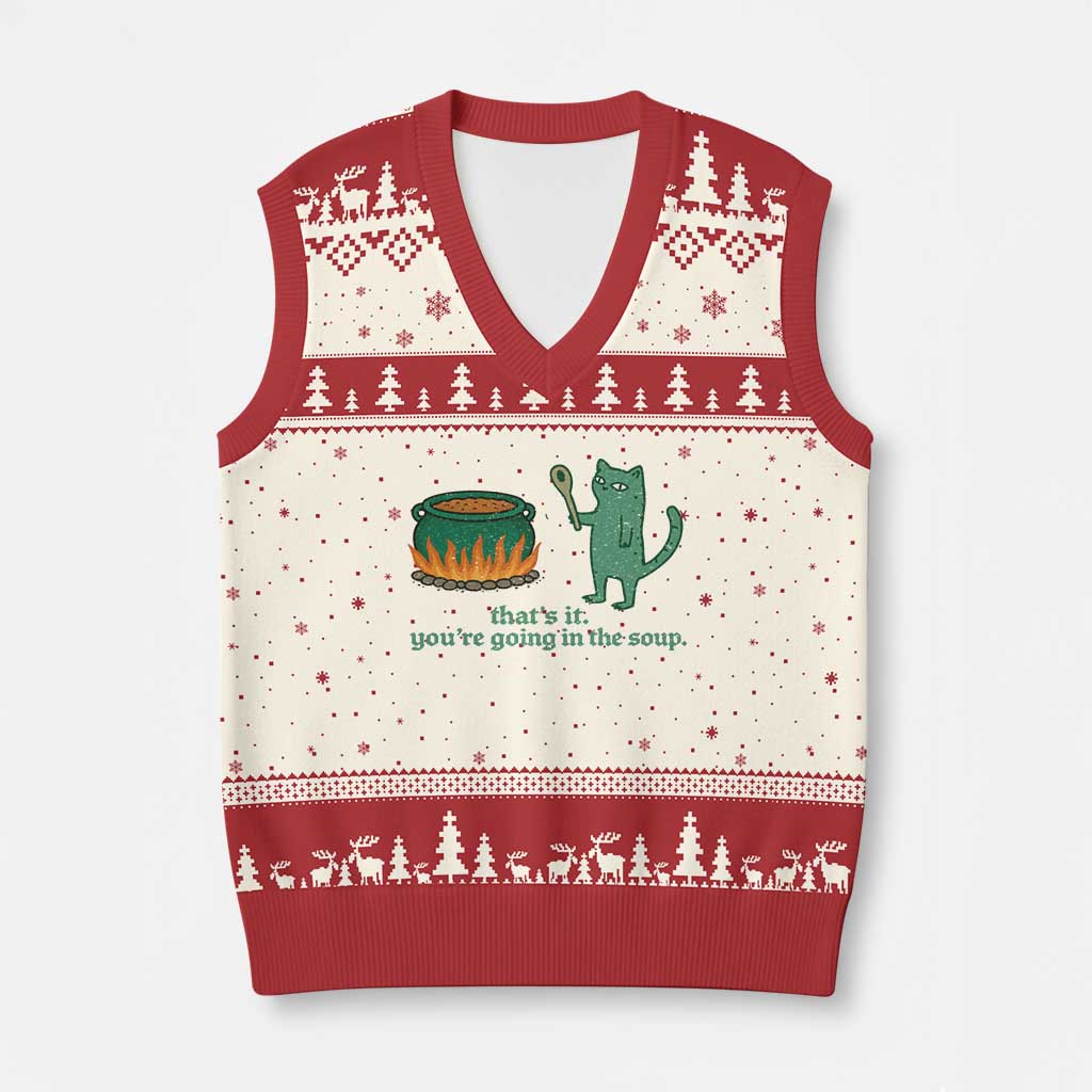Sarcastic Cat Meme V-Neck Knit Sweater Vest Weirdcore Dark Humor - Wonder Print Shop