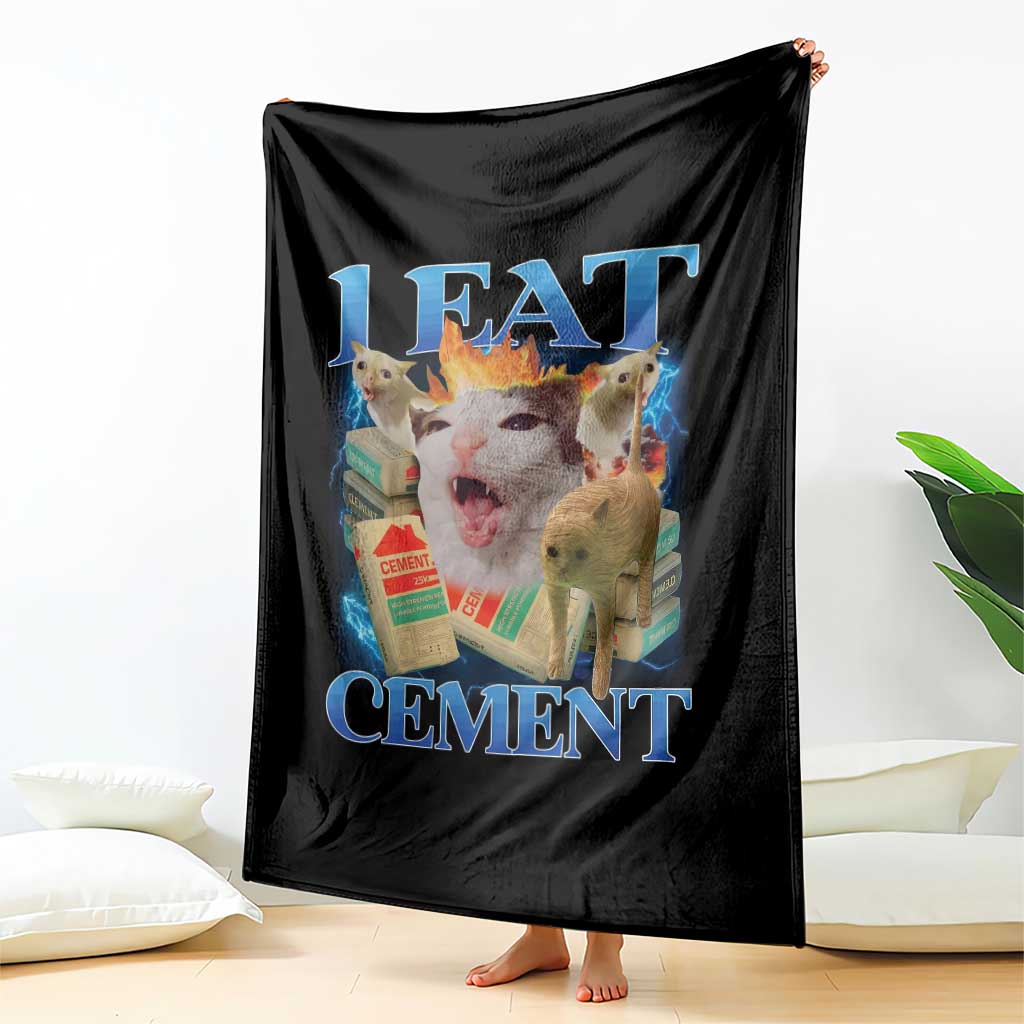 I Eat Cement Cursed Cat Throw Blanket Funny Cat Meme Ironic - Wonder Print Shop