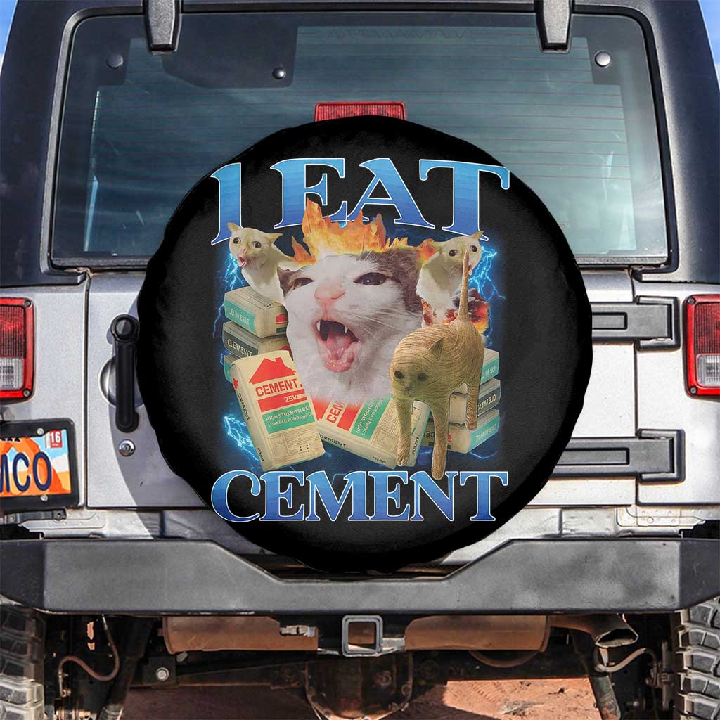 I Eat Cement Cursed Cat Spare Tire Cover Funny Cat Meme Ironic - Wonder Print Shop
