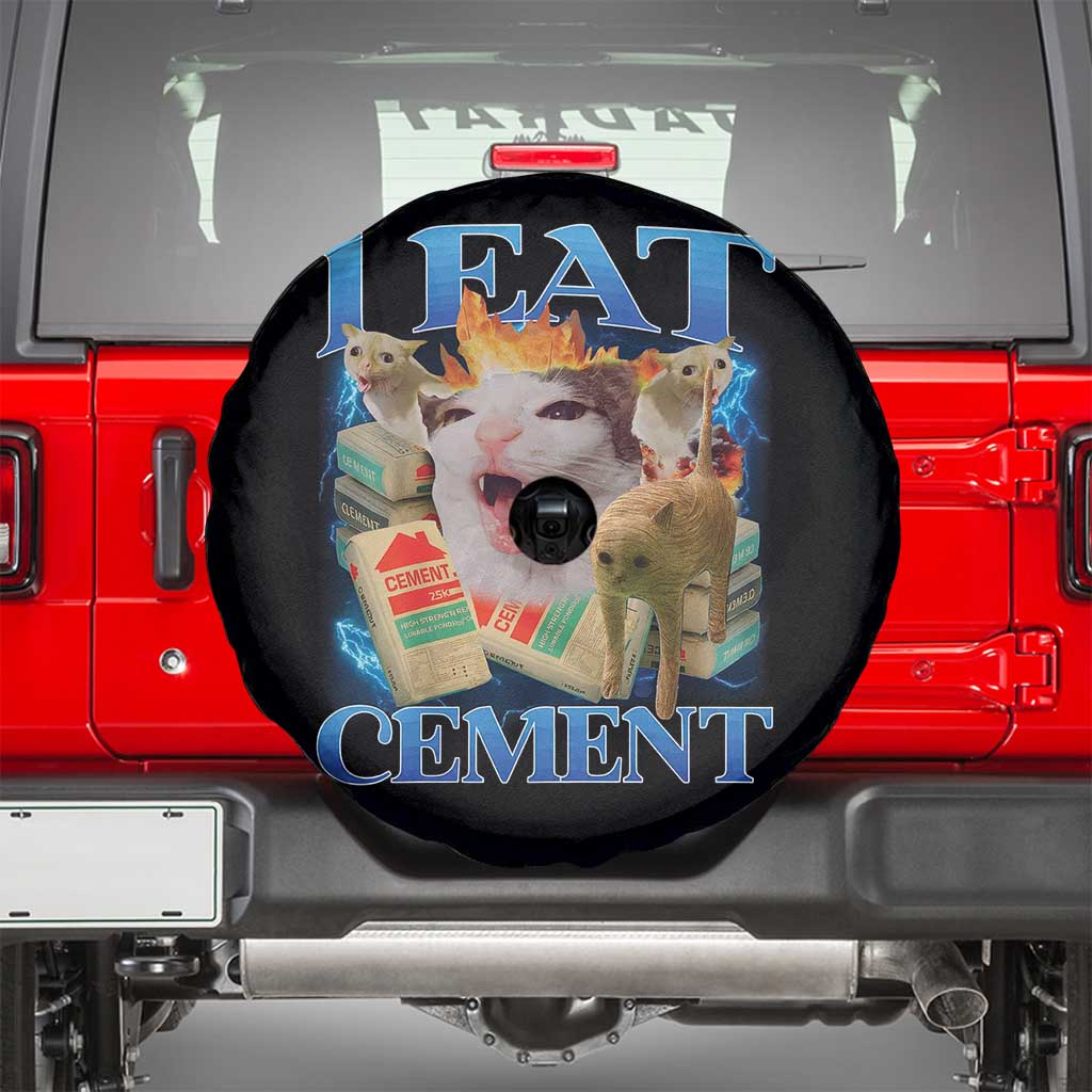 I Eat Cement Cursed Cat Spare Tire Cover Funny Cat Meme Ironic - Wonder Print Shop