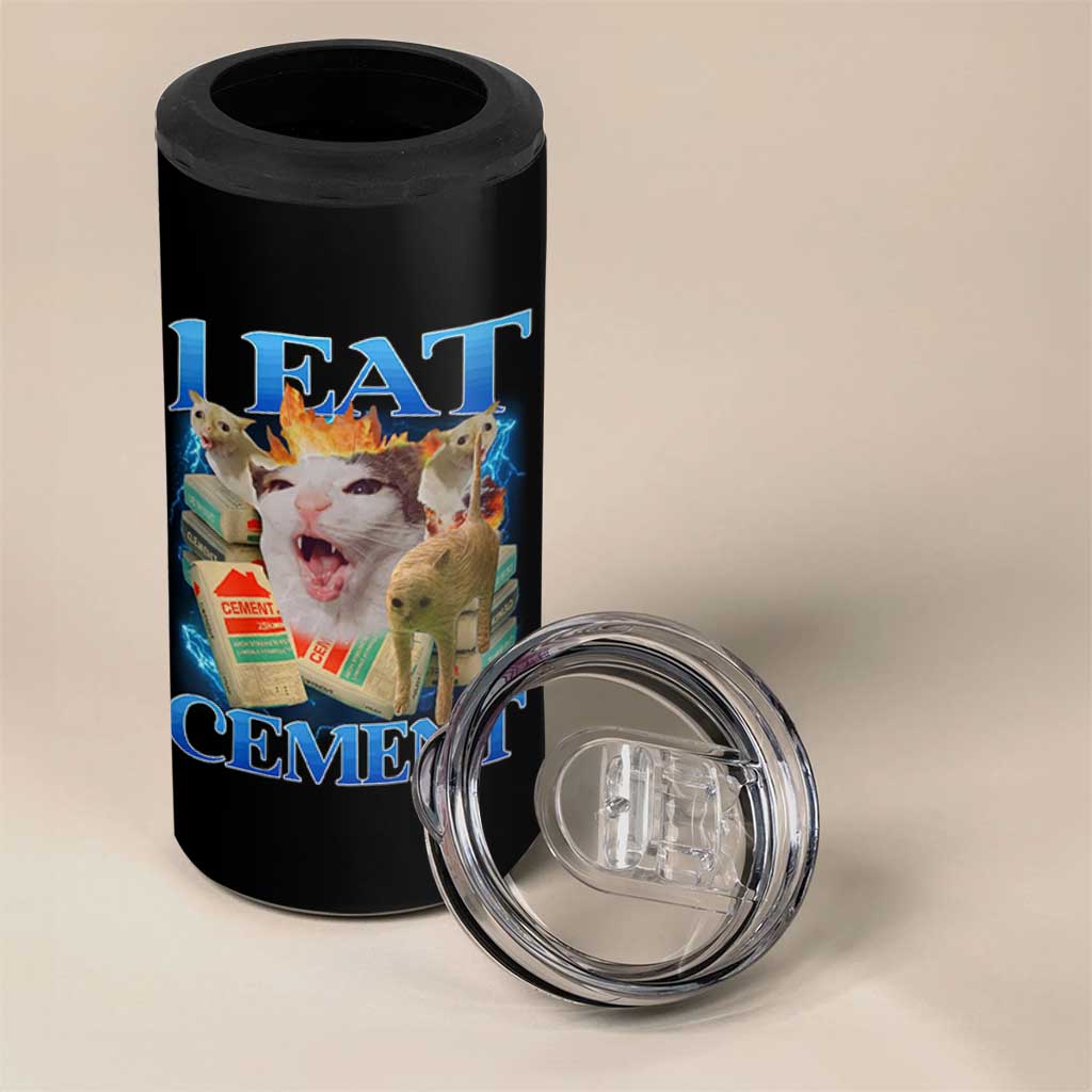 I Eat Cement Cursed Cat 4 in 1 Can Cooler Tumbler Funny Cat Meme Ironic - Wonder Print Shop