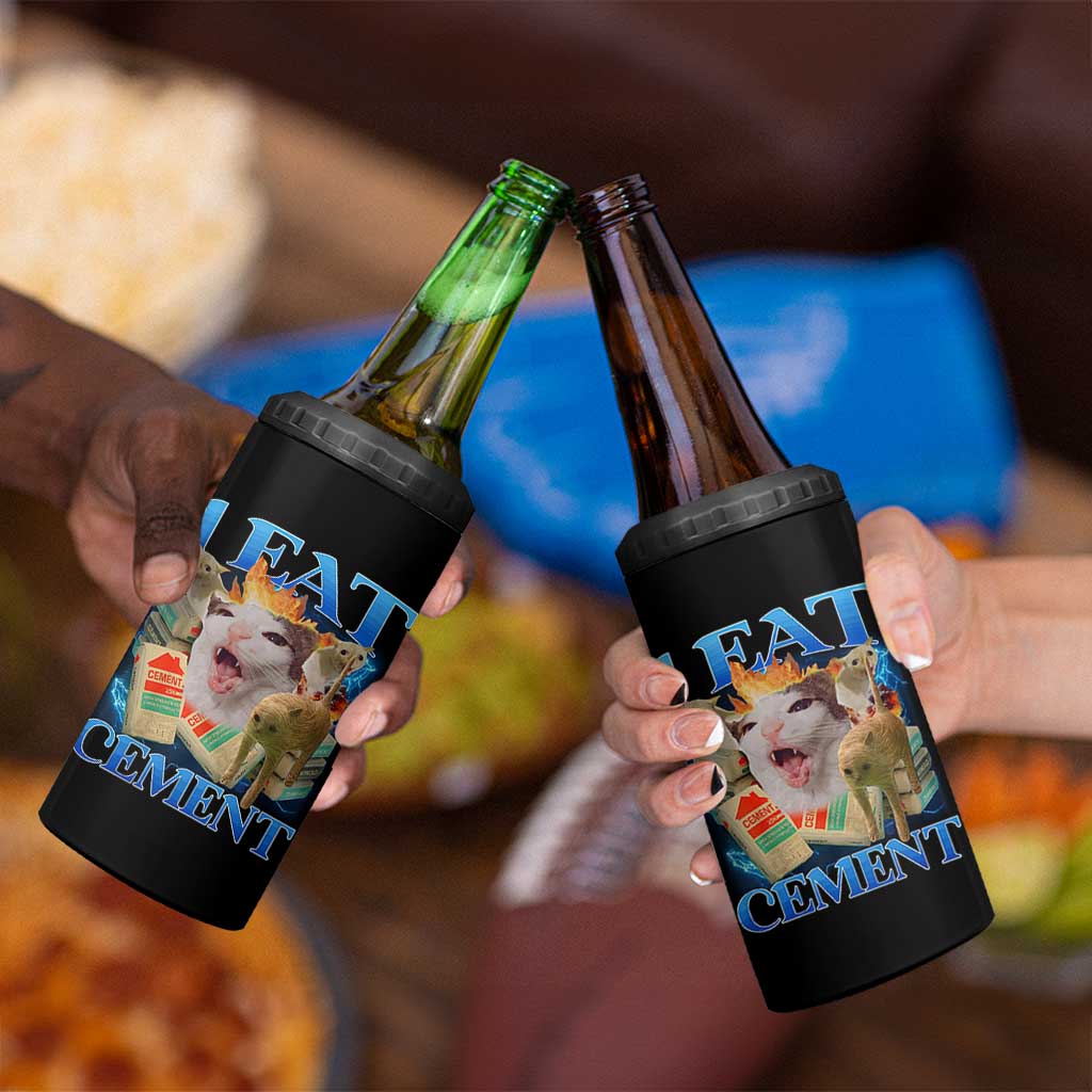 I Eat Cement Cursed Cat 4 in 1 Can Cooler Tumbler Funny Cat Meme Ironic - Wonder Print Shop