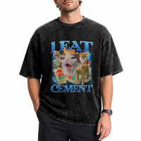 I Eat Cement Cursed Cat Washed Cotton T-Shirt Funny Cat Meme Ironic