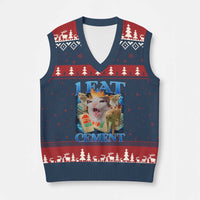 I Eat Cement Cursed Cat V-Neck Knit Sweater Vest Funny Cat Meme Ironic - Wonder Print Shop