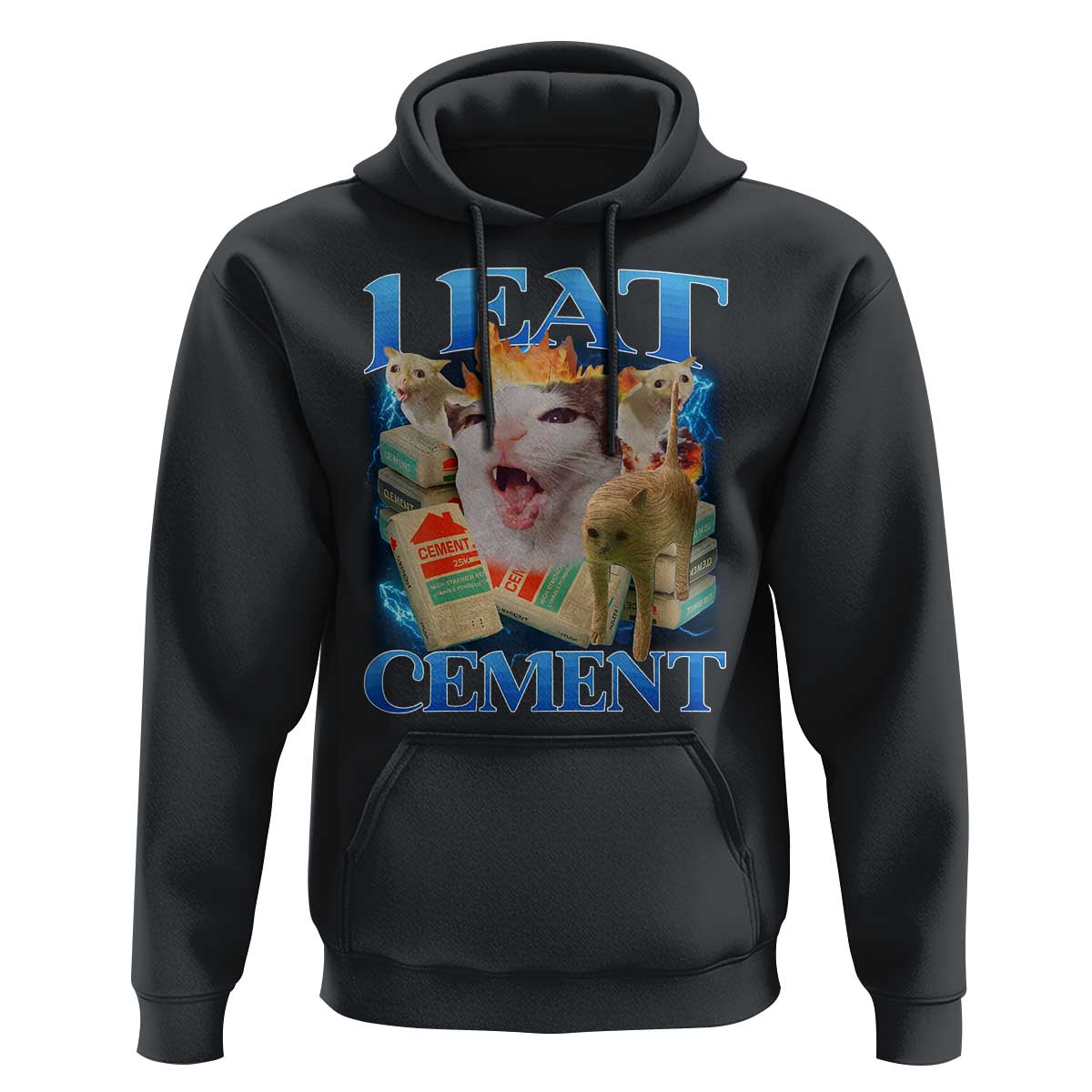 I Eat Cement Cursed Cat Hoodie Funny Cat Meme Ironic - Wonder Print Shop