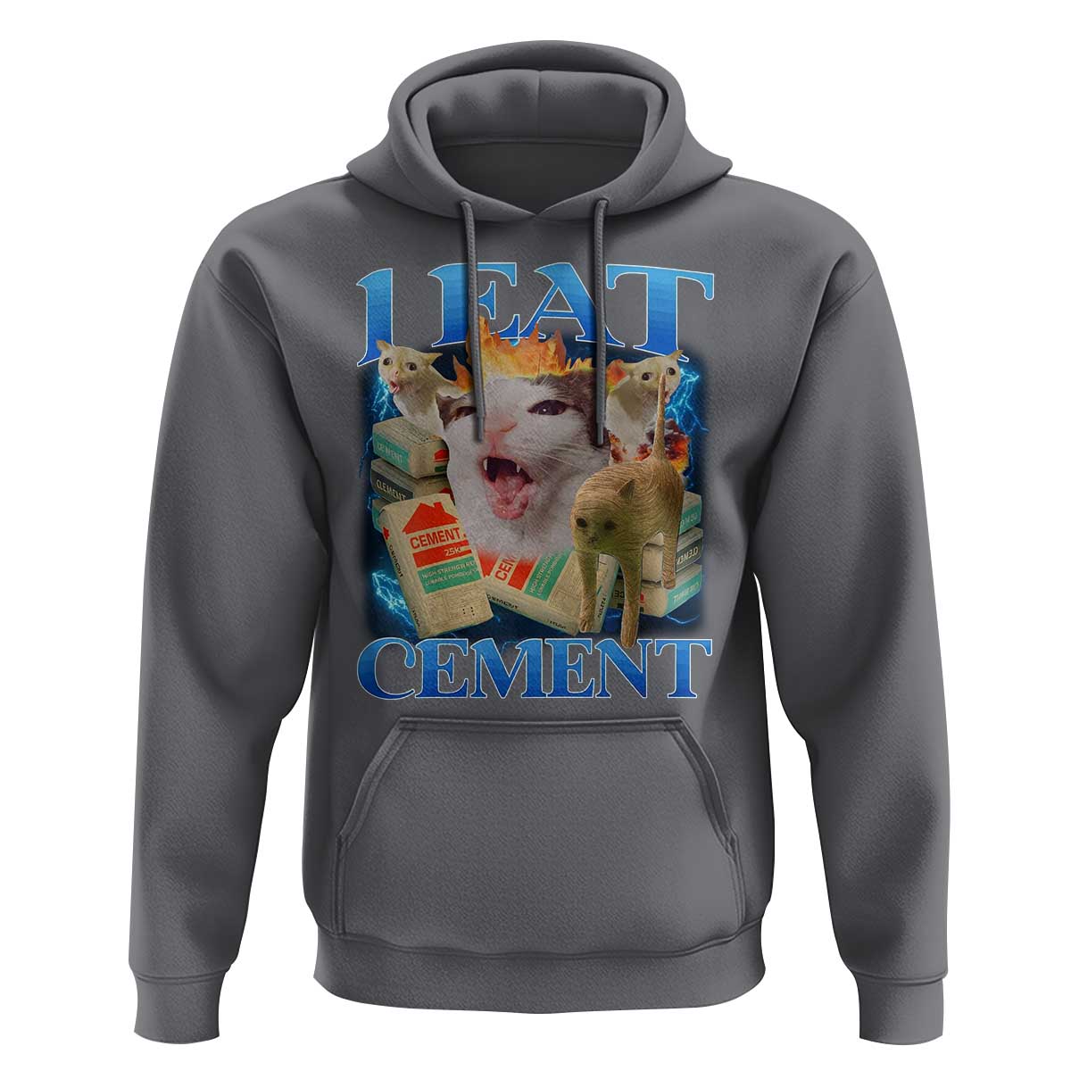 I Eat Cement Cursed Cat Hoodie Funny Cat Meme Ironic - Wonder Print Shop
