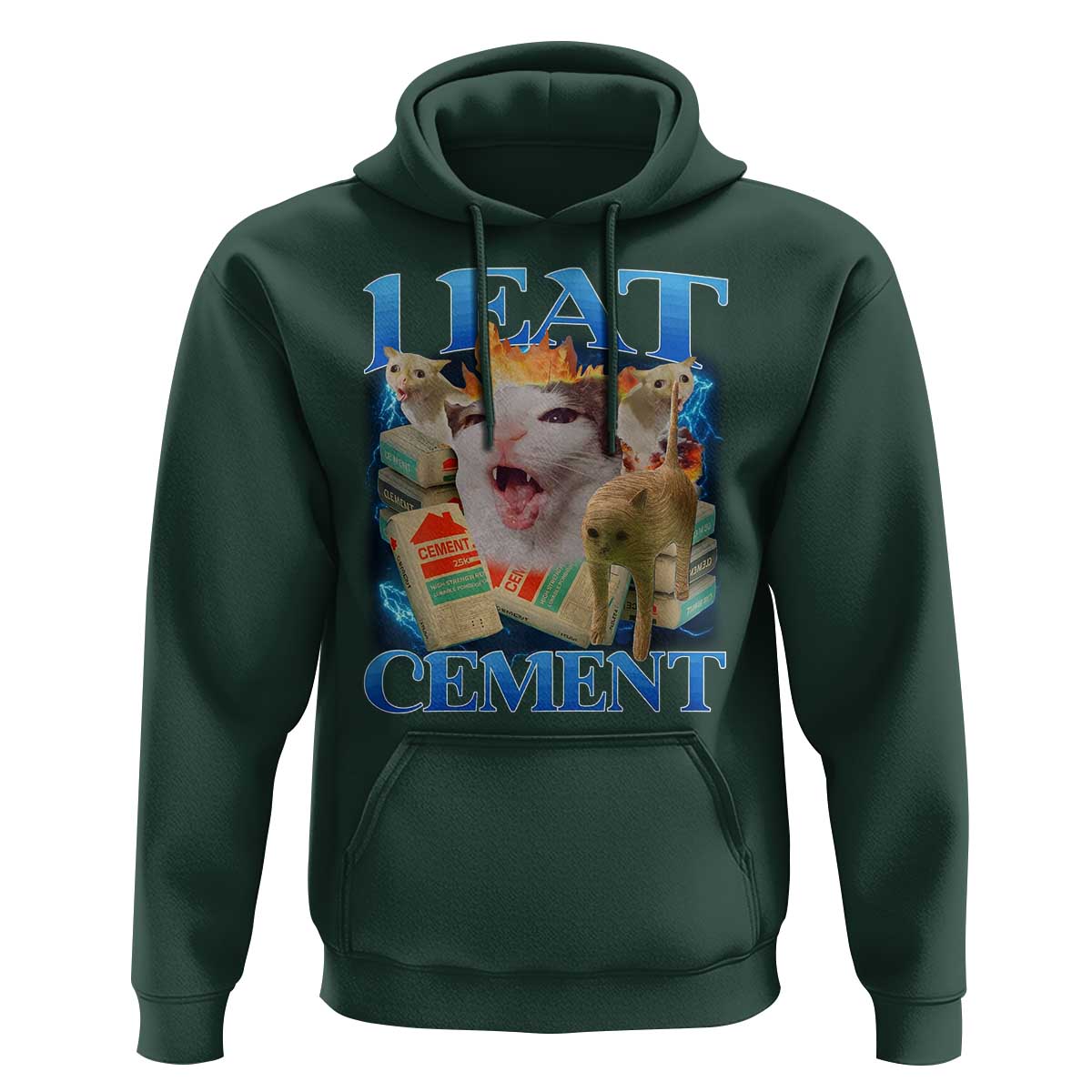 I Eat Cement Cursed Cat Hoodie Funny Cat Meme Ironic - Wonder Print Shop
