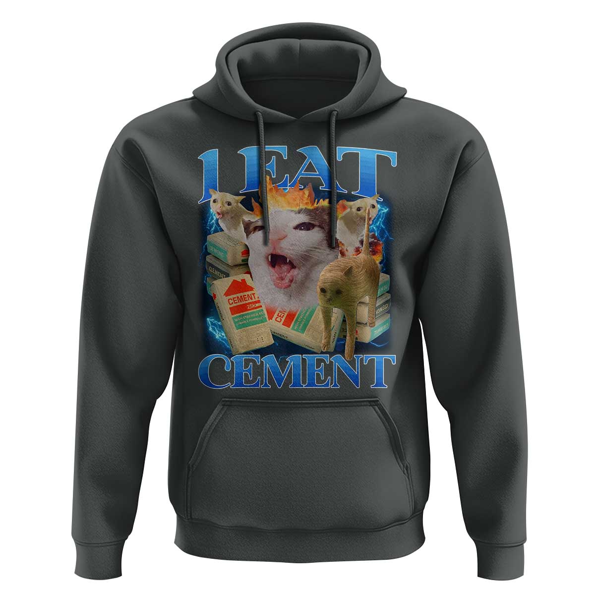 I Eat Cement Cursed Cat Hoodie Funny Cat Meme Ironic - Wonder Print Shop