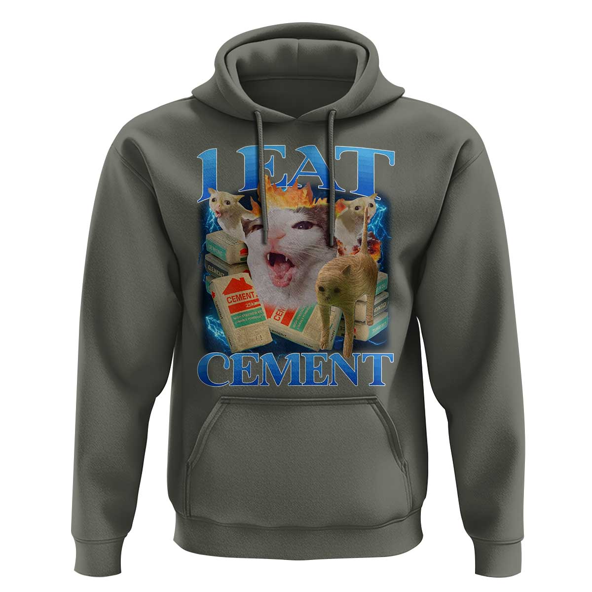 I Eat Cement Cursed Cat Hoodie Funny Cat Meme Ironic - Wonder Print Shop