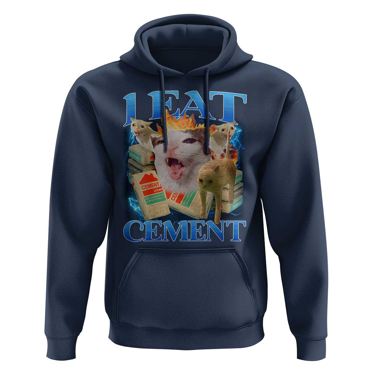 I Eat Cement Cursed Cat Hoodie Funny Cat Meme Ironic - Wonder Print Shop