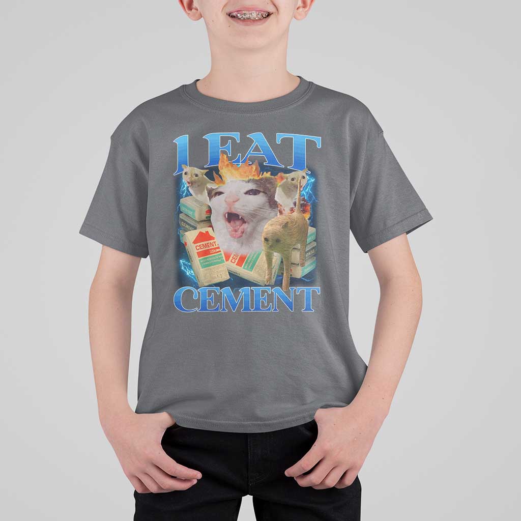 I Eat Cement Cursed Cat T Shirt For Kid Funny Cat Meme Ironic - Wonder Print Shop