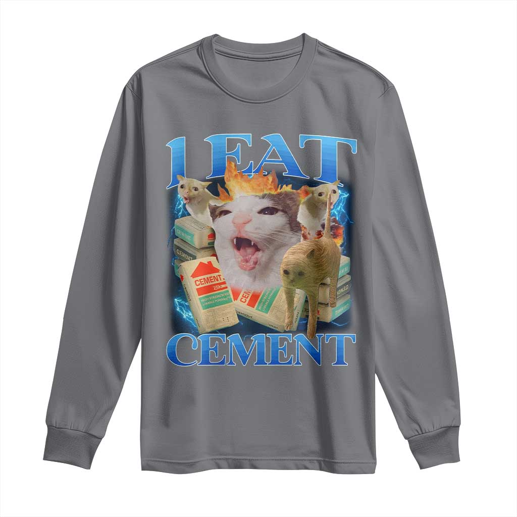 I Eat Cement Cursed Cat Long Sleeve Shirt Funny Cat Meme Ironic - Wonder Print Shop