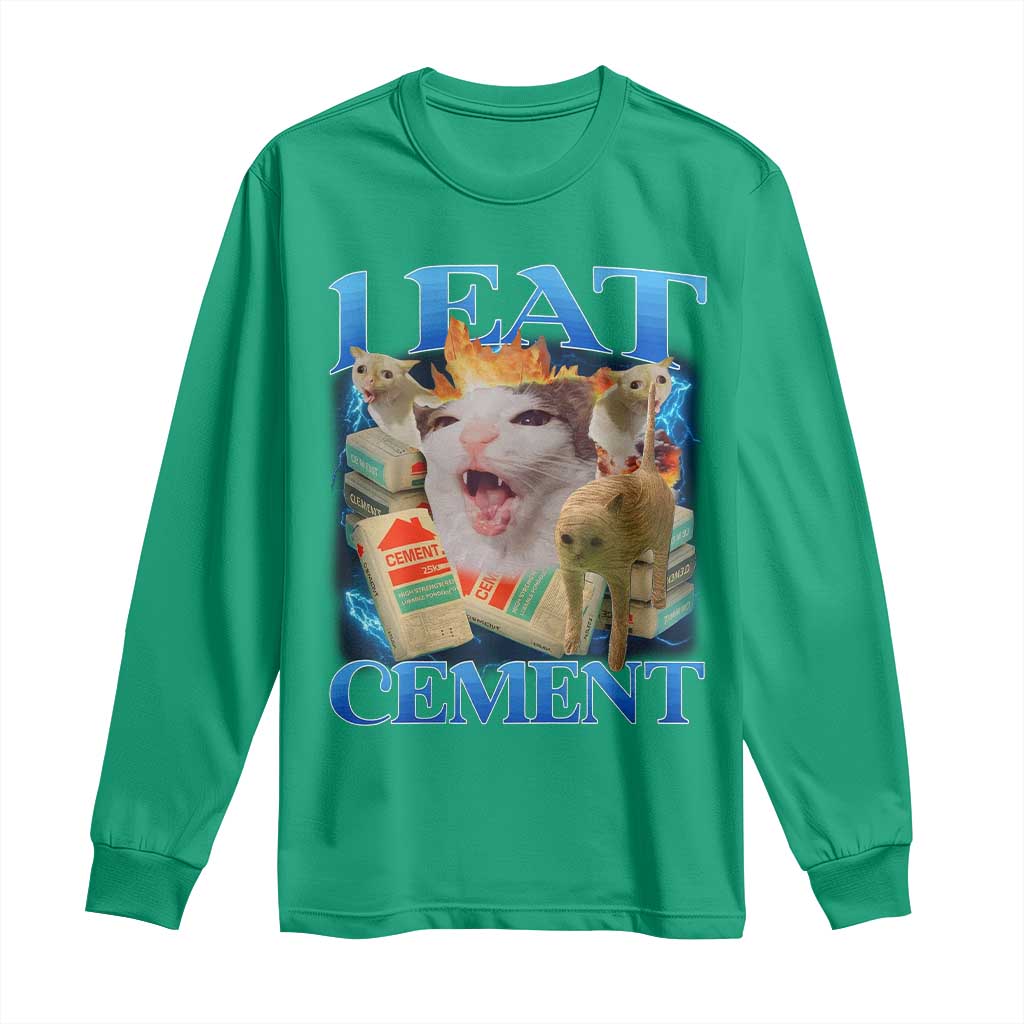 I Eat Cement Cursed Cat Long Sleeve Shirt Funny Cat Meme Ironic - Wonder Print Shop