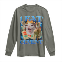 I Eat Cement Cursed Cat Long Sleeve Shirt Funny Cat Meme Ironic - Wonder Print Shop